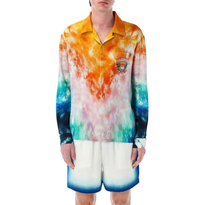 casablanca tie-dye print silk long-sleeve shirt
